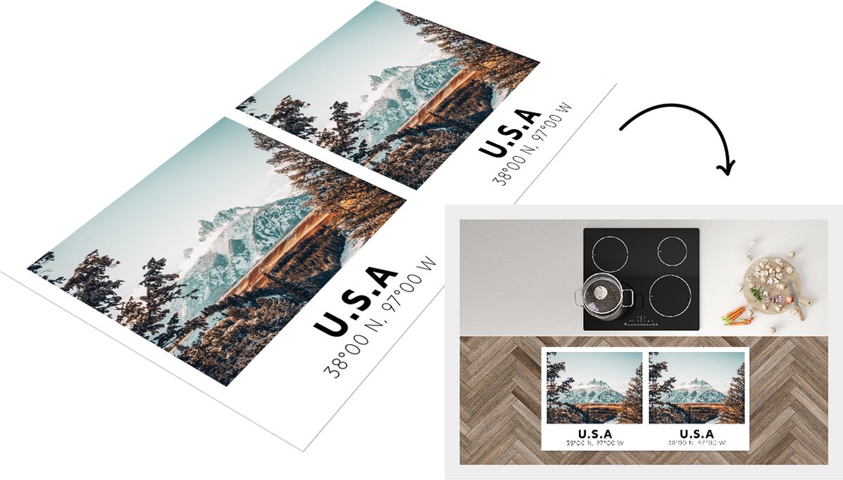KitchenYeah Keukenloper - Loper keuken - Amerika - Rocky Mountains - Bomen - 120x60 cm - Keukenloper vinyl Multicolor
