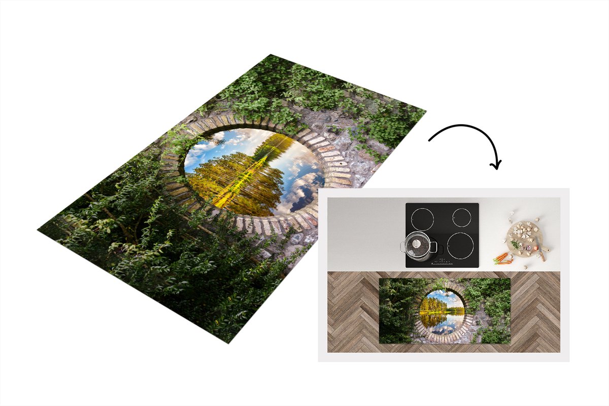 KitchenYeah Keukenloper - Loper keuken - Bomen - Water - Doorkijk - 120x60 cm - Keukenloper vinyl Multicolor
