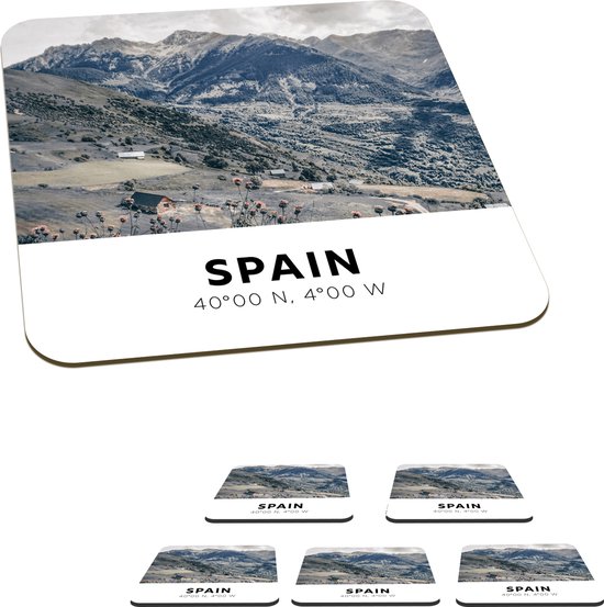 Sous-verres pour verres - Espagne - Montagnes - Nature - 10x10 cm - Sous-verres en verre - 6 pièces