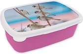 Broodtrommel Roze - Lunchbox - Brooddoos - Vogels - Mus - Dieren - Takken - 18x12x6 cm - Kinderen - Meisje