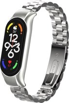 Stalen Smartwatch bandje - Geschikt voor Xiaomi Mi Band 7 stalen bandje - zilver - Strap-it Horlogeband / Polsband / Armband