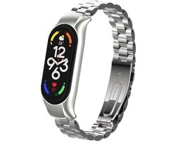 Stalen Smartwatch bandje - Geschikt voor Xiaomi Mi Band 7 stalen bandje - zilver - Strap-it Horlogeband / Polsband / Armband