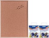 Prikbord van kurk 60 x 80 cm met 80 gekleurde punaises - Kantoor benodigdheden - Memoborden