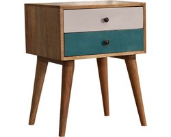 Artisan furniture - Nachtkastje - Scandinavische stijl - Mangohout- 2 lades en geverfde ladefronten