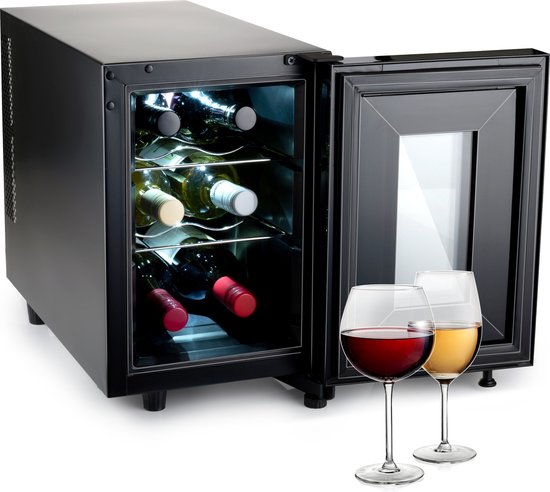 Wijnkoelkast: alpina Wijnkoelkast - 6 Flessen/17L - Wijnklimaatkast - Instelbare Temperatuur 11°C tot 18°C - Digitale Display - Zwart, van het merk alpina