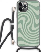 Case Company® - Hoesje met koord geschikt voor iPhone 11 Pro hoesje met Koord - Swirl Groen - Telefoonhoesje met Zwart Koord - Extra Bescherming aan alle Kanten en Over de Schermrand