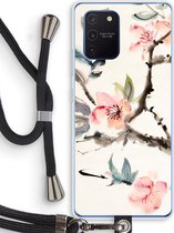 Case Company® - Hoesje met koord geschikt voor Samsung Galaxy Note 10 Lite hoesje met Koord - Japanse bloemen - Telefoonhoesje met Zwart Koord - Bescherming aan alle Kanten en Over de Schermrand
