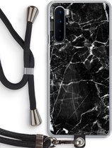 Case Company® - Hoesje met koord geschikt voor OnePlus Nord hoesje met Koord - Zwart Marmer - Telefoonhoesje met Zwart Koord - Bescherming aan alle Kanten en Over de Schermrand