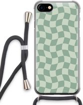 Case Company® - Hoesje met koord geschikt voor iPhone SE 2020 hoesje met Koord - Grid Groen - Telefoonhoesje met Zwart Koord - Extra Bescherming aan alle Kanten en Over de Schermrand