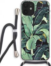 Case Company® - Hoesje met koord geschikt voor iPhone 12 hoesje met Koord - Bananenbladeren - Telefoonhoesje met Zwart Koord - Extra Bescherming aan alle Kanten en Over de Schermrand