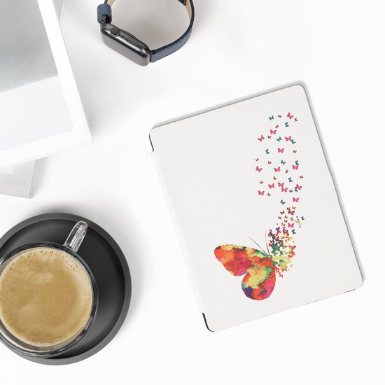kwmobile e-reader hoesje geschikt voor Kobo Aura H2O Edition 2 hoes - E reader flip case met magnetische sluiting - Ereader cover - Zwerm Vlinders design in meerkleurig / roze / wit van Merkloos — afbeelding 5
