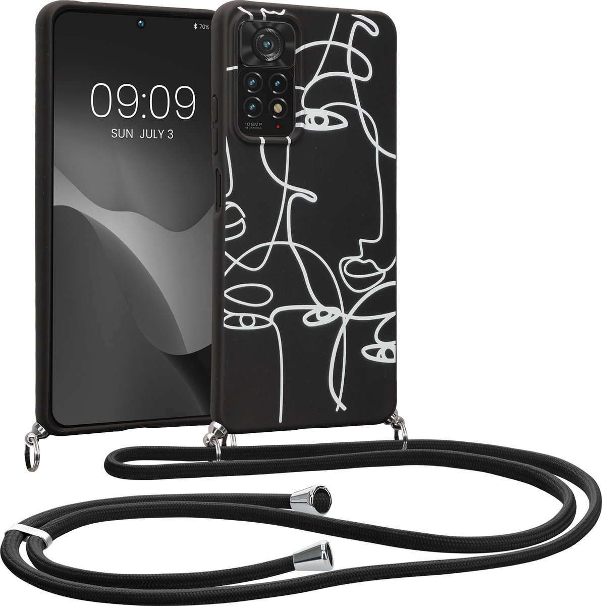 kalibri telefoonhoesje met nekkoord - Hoesje compatibel met Xiaomi Redmi Note 11 Pro / Note 11 Pro (5G) / Note 12 Pro (4G) - Van tarwe stro en TPU - Abstract design