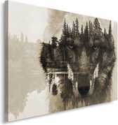 Trend24 - Canvas Schilderij - Wolf Op Een Bos Achtergrond - Bruin - Schilderijen - Dieren - 60x40x2 cm - Bruin