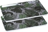 2x stuks dienbladen/serveerbladen rechthoekig Jungle 30 x 22 cm wit/groen - Serveerbladen, dienbladen & keukenbenodigdheden