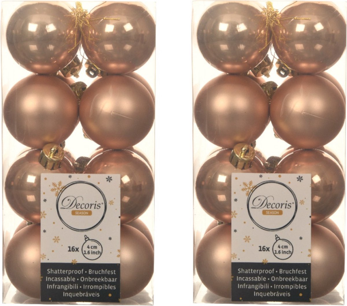48x stuks kunststof kerstballen toffee bruin 4 cm - Mat/glans - Onbreekbare plastic kerstballen