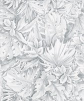 Botanica - Jungle Behang - Bladeren - Vliesbehang - Wallpaper - Wit - 0,53 x 10,05 M.