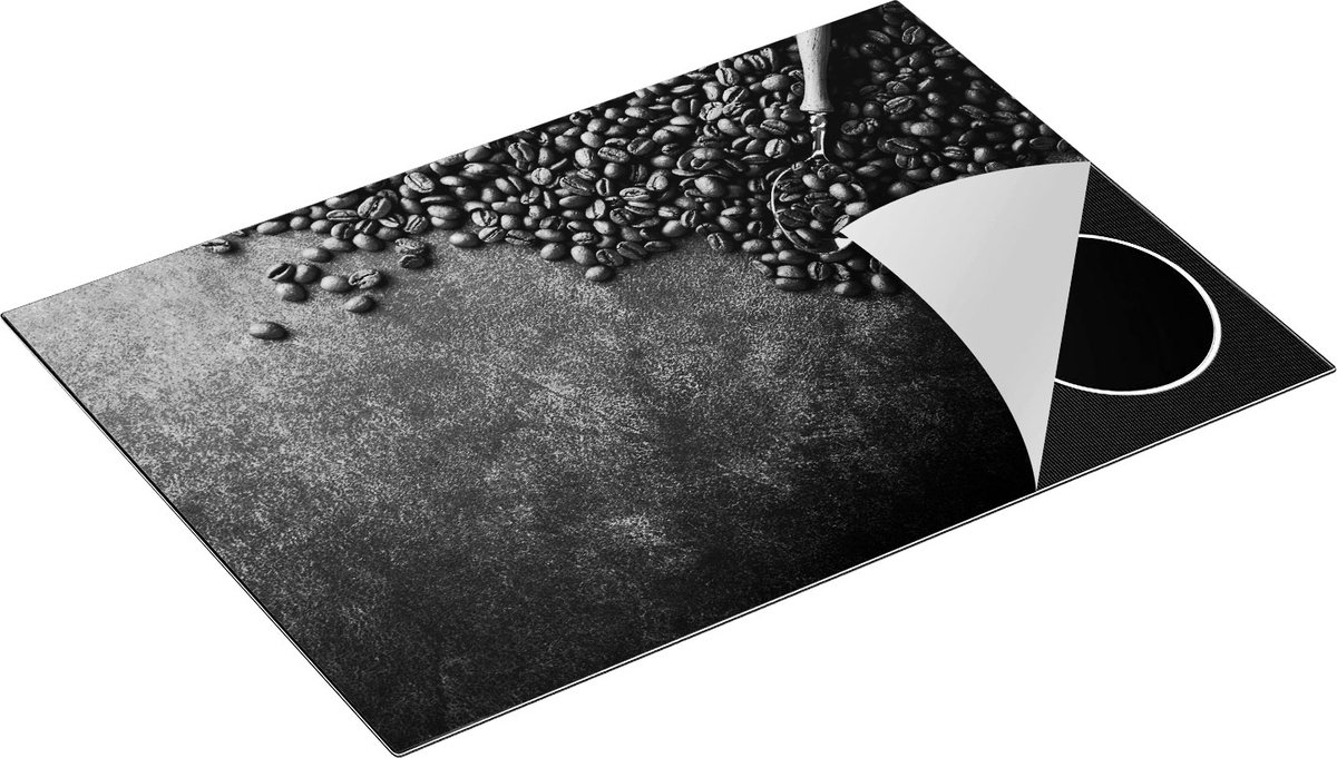 Chefcare Inductie Beschermer Koffiebonen met een Lepel - Zwart Wit - 76x51,5 cm - Afdekplaat Inductie - Kookplaat Beschermer - Inductie Mat