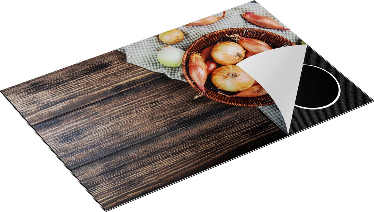 Chefcare Inductie Beschermer Mand met Uien op Tafel - 83x51,5 cm - Afdekplaat Inductie - Kookplaat Beschermer - Inductie Mat