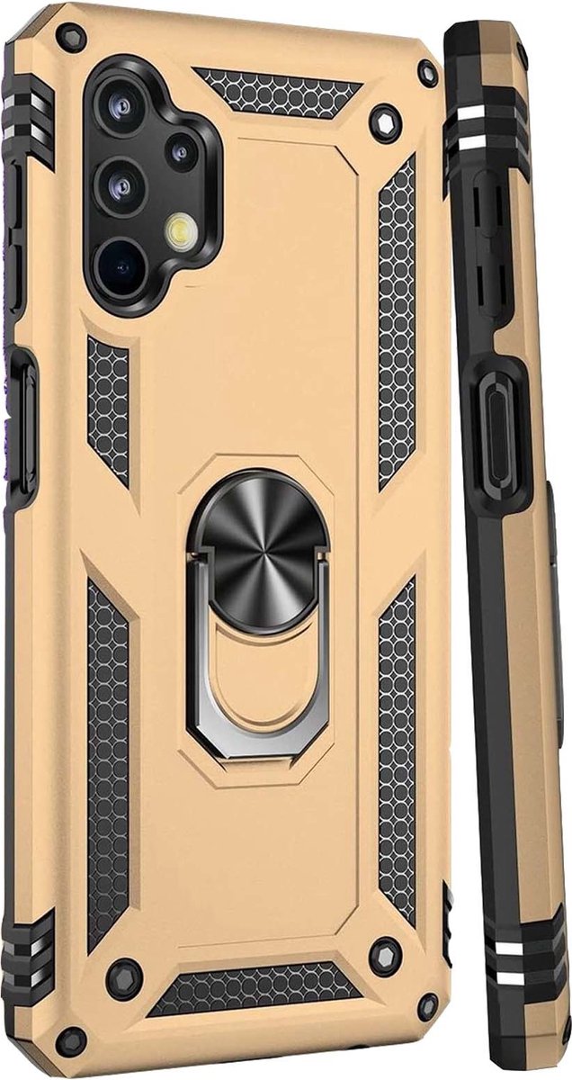 Hoesje Geschikt Voor Samsung Galaxy A13 4G Hoesje Armor Anti-shock Backcover Goud - Galaxy A13 4G - A13 4G Backcover kickstand Ring houder cover TPU backcover oTronica