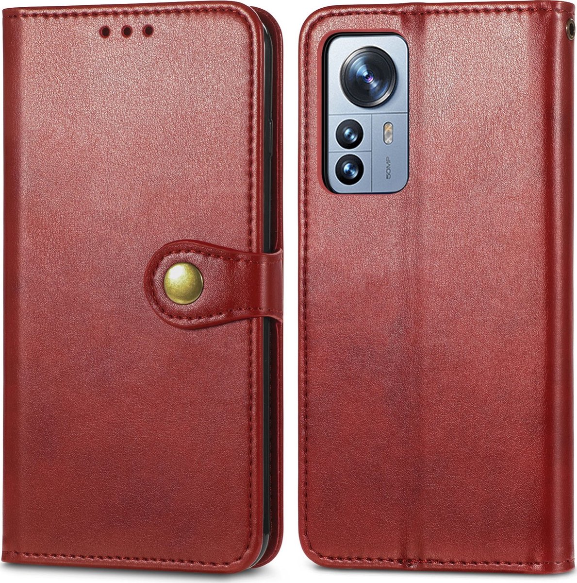 Mobigear Telefoonhoesje geschikt voor Xiaomi 12 Pro Hoesje | Mobigear Snap Button Bookcase Portemonnee | Pasjeshouder voor 3 Pasjes | Telefoonhoesje voor Pinpas / OV Kaart / Rijbewijs - Rood
