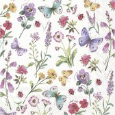 20x Serviettes 3 épaisseurs colorées fleurs et papillons 33 x 33 cm - Thème floral printemps/printemps