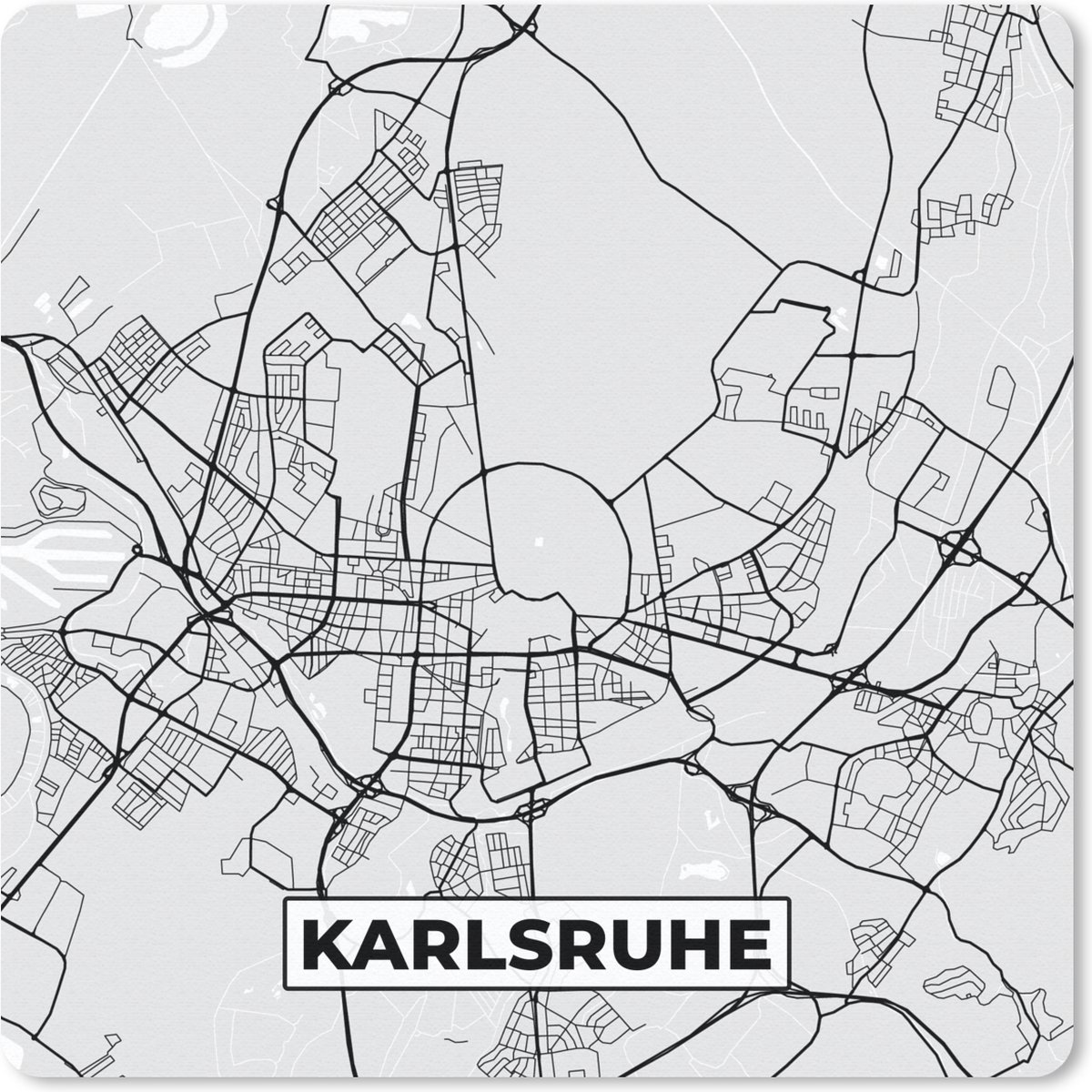 Muismat 30x30 cm - Mousepad Karlsruhe - Kaart - Plattegrond - Stadskaart - Duitsland - Muismatten - Stadskaart