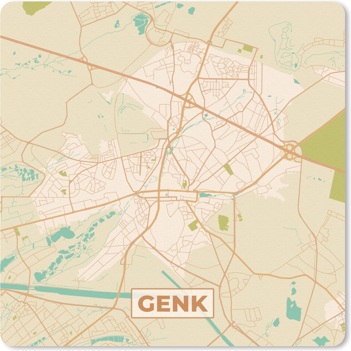 Muismat 30x30 cm - Mousepad België - Kaart - Genk - Stadskaart - Plattegrond - Muismatten - Stadskaart