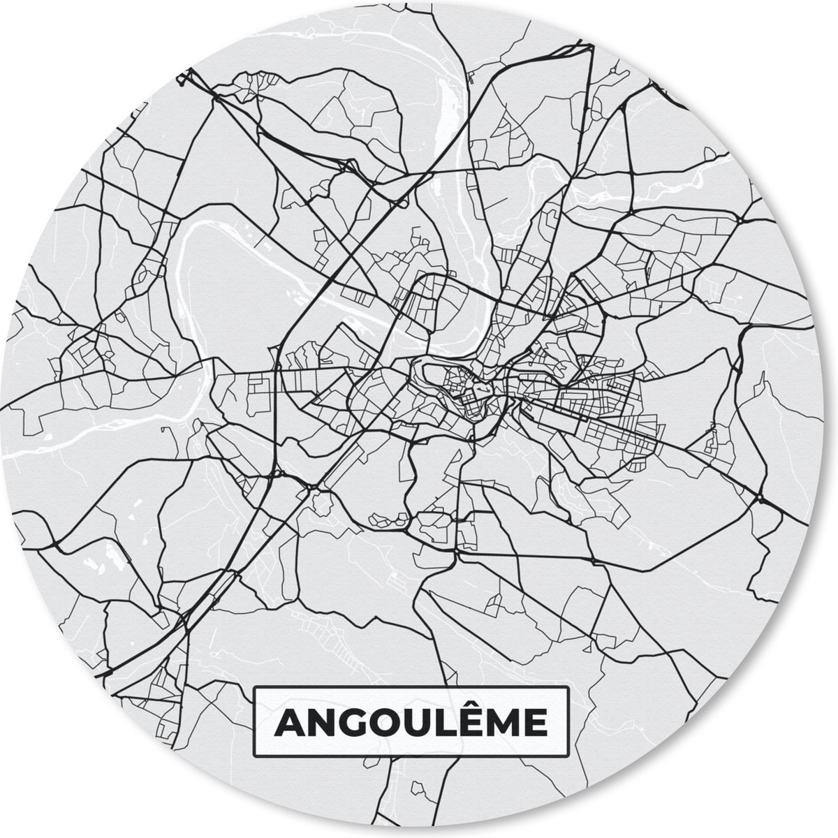 Muismat rond 30x30 cm - Mousepad Stadskaart – Frankrijk – Kaart – Angoulême – Plattegrond - Ronde muismatten - Stadskaart