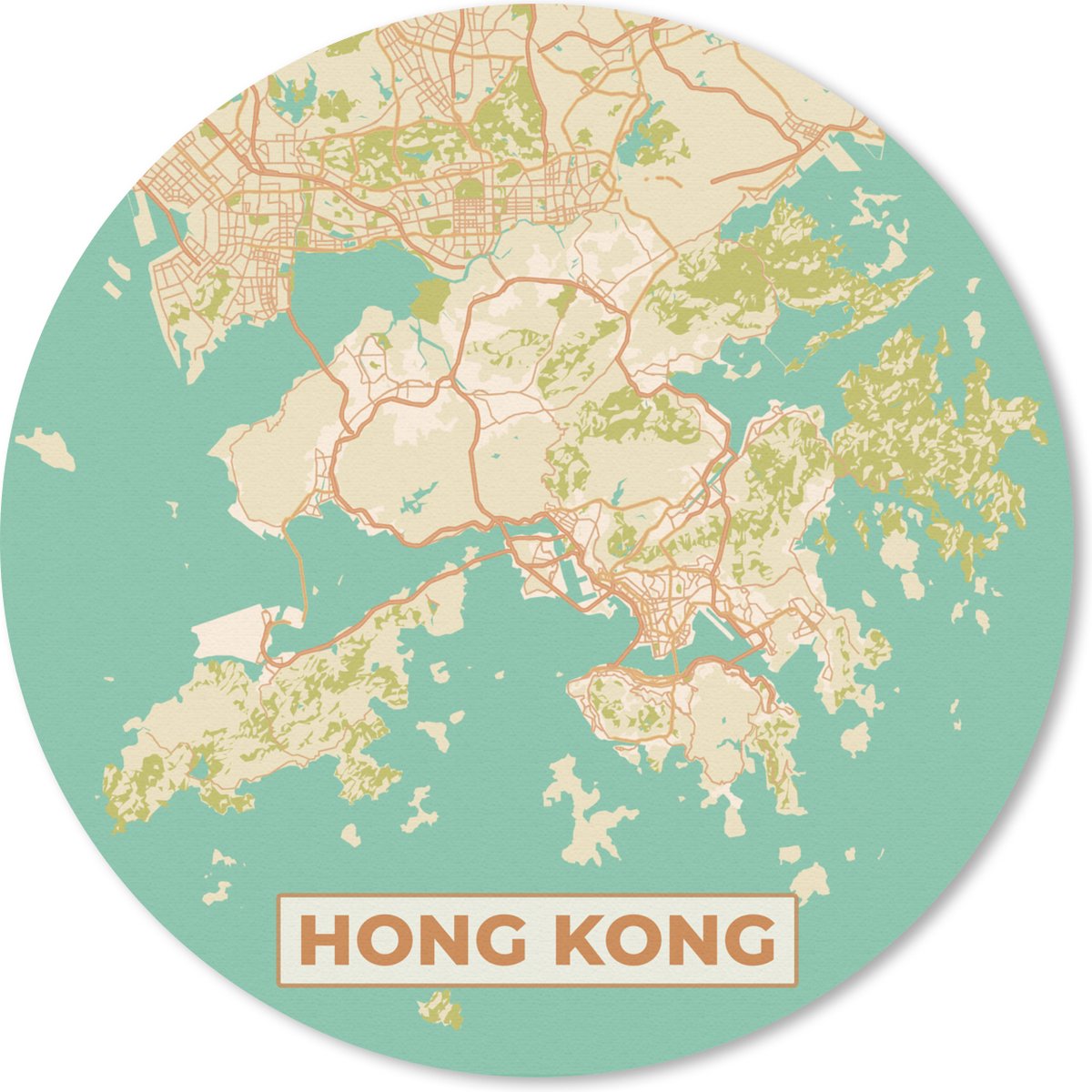 Muismat rond 50x50 cm - Mousepad Kaart - Hong Kong - Stadskaart - Vintage - Plattegrond - Ronde muismatten - Stadskaart
