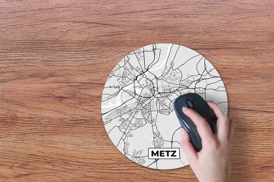 Muismat rond 30x30 cm - Mousepad Plattegrond - Metz - Stadskaart - Kaart - Frankrijk - Ronde muismatten - Stadskaart