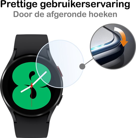 Zwarte smartwatch met een groene wijzerplaat met het cijfer 8. Toont afgeronde hoeken.
