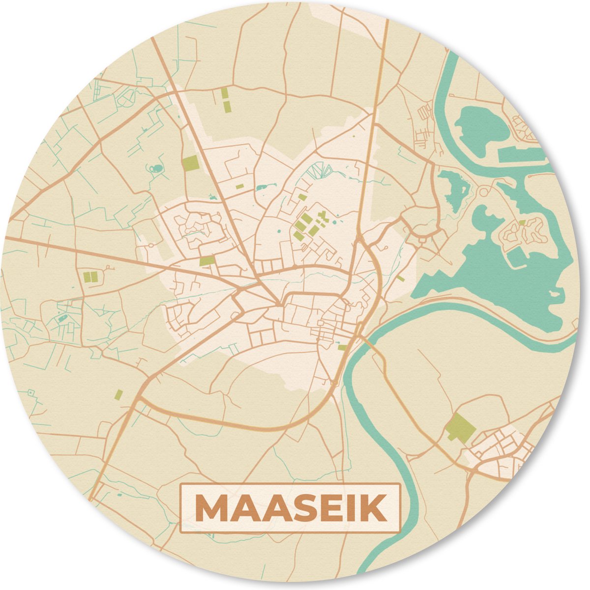 Muismat rond 50x50 cm - Mousepad Plattegrond - Kaart - Stadskaart - Maaseik - België - Ronde muismatten - Stadskaart