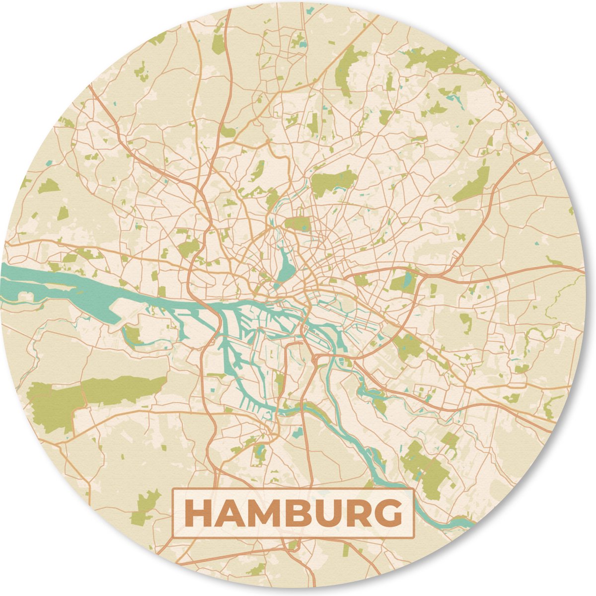 Muismat - Mousepad - Rond - Plattegrond - Hamburg - Vintage - Stadskaart - Kaart - 20x20 cm - Ronde muismat
