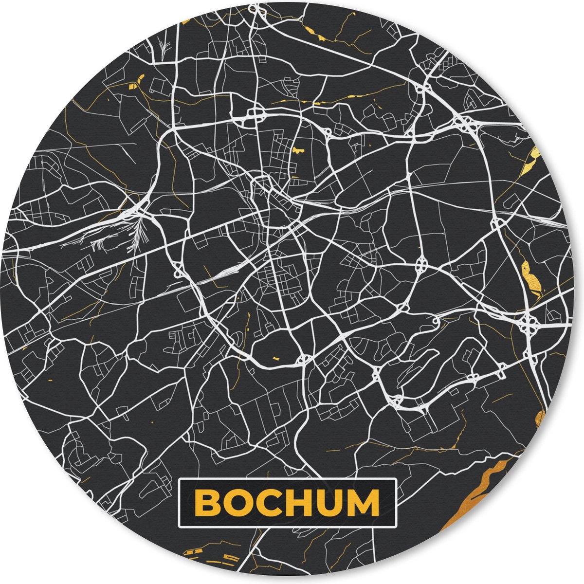 Muismat rond 30x30 cm - Mousepad Bochum - Stadskaart - Plattegrond - Kaart - Goud - Duitsland - Ronde muismatten - Stadskaart