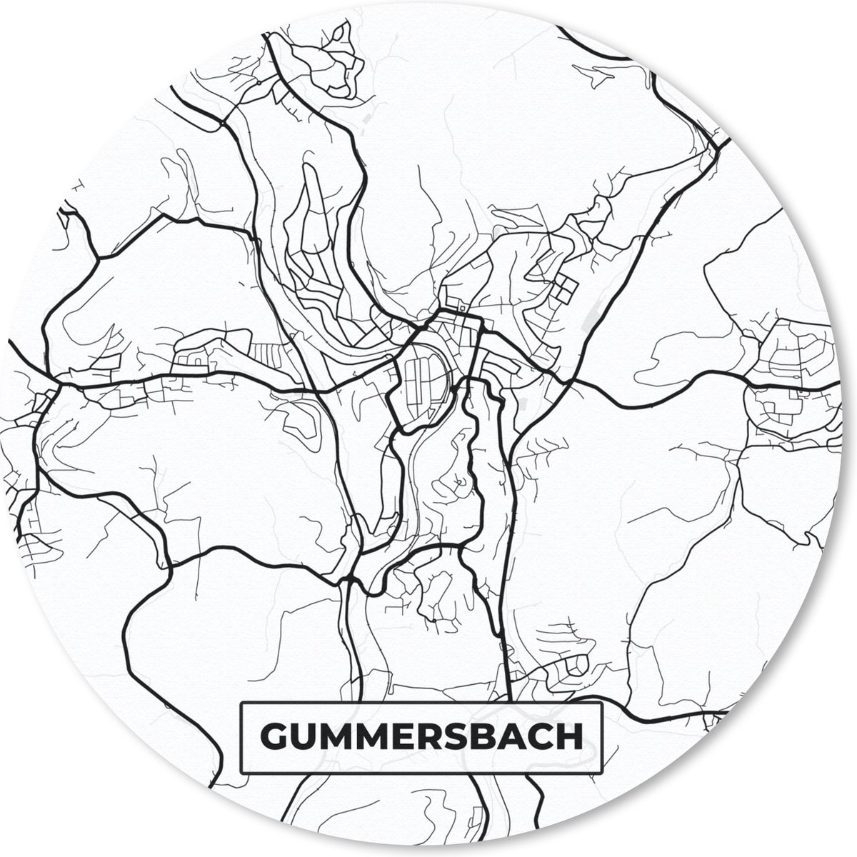 Muismat rond 30x30 cm - Mousepad Plattegrond - Kaart - Gummersbach - Stadskaart - Ronde muismatten - Stadskaart