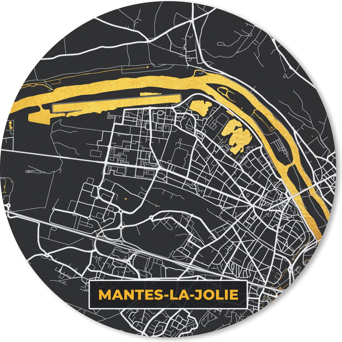 Muismat rond 40x40 cm - Mousepad Stadskaart - Frankrijk - Plattegrond - Mantes-la-Jolie - Kaart - Ronde muismatten - Stadskaart