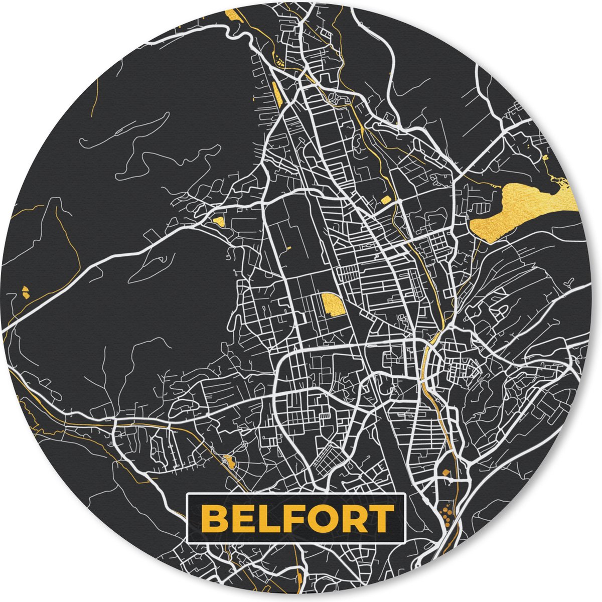 Muismat rond 50x50 cm - Mousepad Plattegrond - Belfort - Kaart - Frankrijk - Stadskaart - Ronde muismatten - Stadskaart