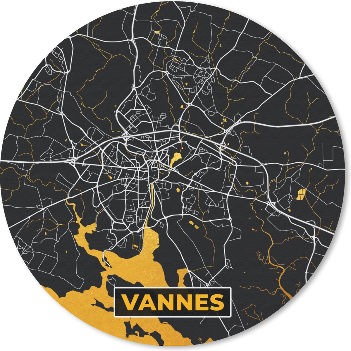 Muismat rond 20x20 cm - Mousepad Frankrijk – Plattegrond – Kaart – Vannes – Stadskaart - Ronde muismatten - Stadskaart