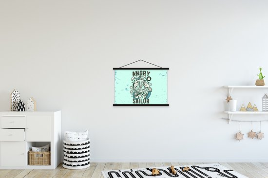 Porte-affiche avec affiche - Affiche scolaire - Anker - Bateau - Vintage - 60x40 cm - Lattes noires