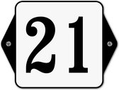 Huisnummerbord klassiek - huisnummer 21 - 16 x 12 cm - wit - schroeven  - nummerbord  - voordeur