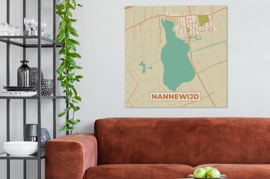 Tableau sur toile Plan d'étage - Vintage - Plan de ville - Nannewijd - Carte - 90x90 cm - Décoration murale