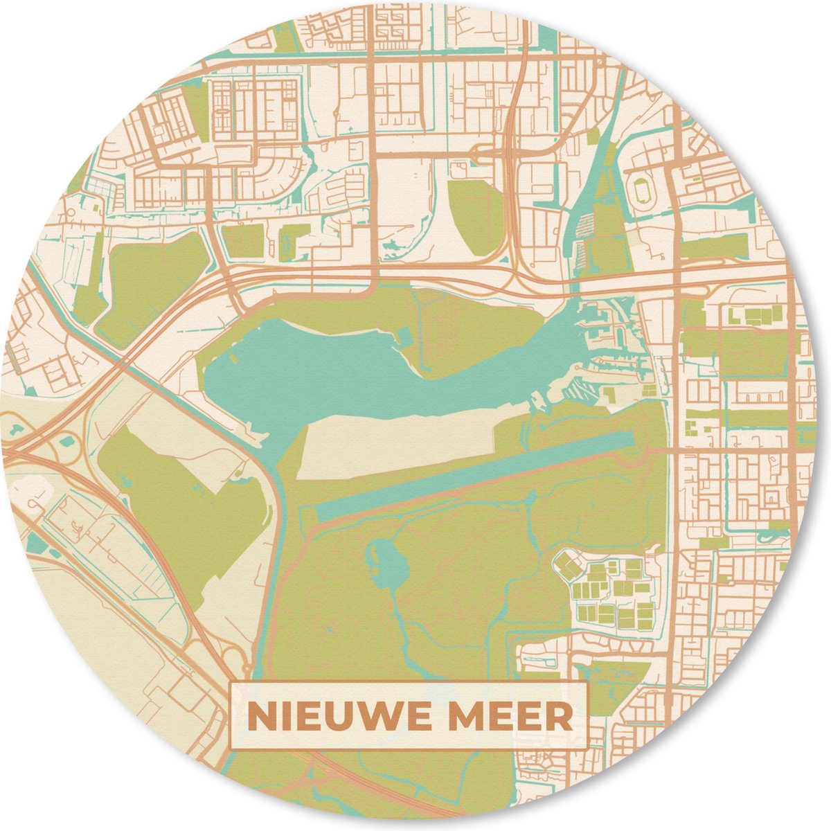Muismat rond 30x30 cm - Mousepad Plattegrond - Nieuwe Meer - Kaart - Stadskaart - Vintage - Ronde muismatten - Stadskaart