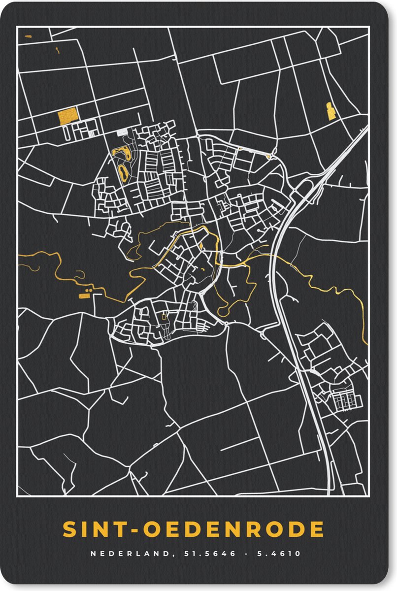 Muismat - Mousepad - Sint-Oedenrode - Kaart - Black en gold - Plattegrond - Stadskaart - 18x27 cm - Muismatten