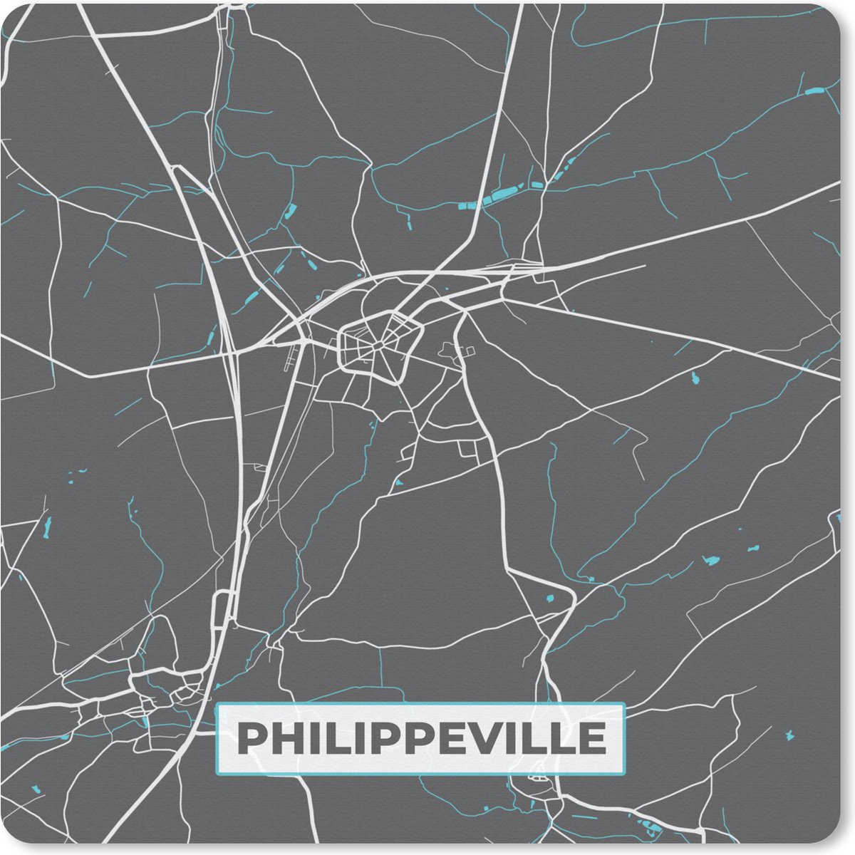 Muismat 20x20 cm - Mousepad Kaart – Plattegrond – Stadskaart – Philippeville – België - Grijs - Muismatten - Stadskaart