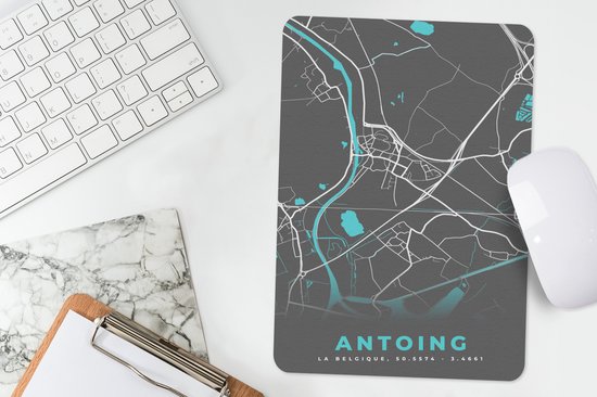 Muismat 18x27 cm - Mousepad België – Antoing – Stadskaart – Kaart – Blauw – Plattegrond - Muismatten - Stadskaart