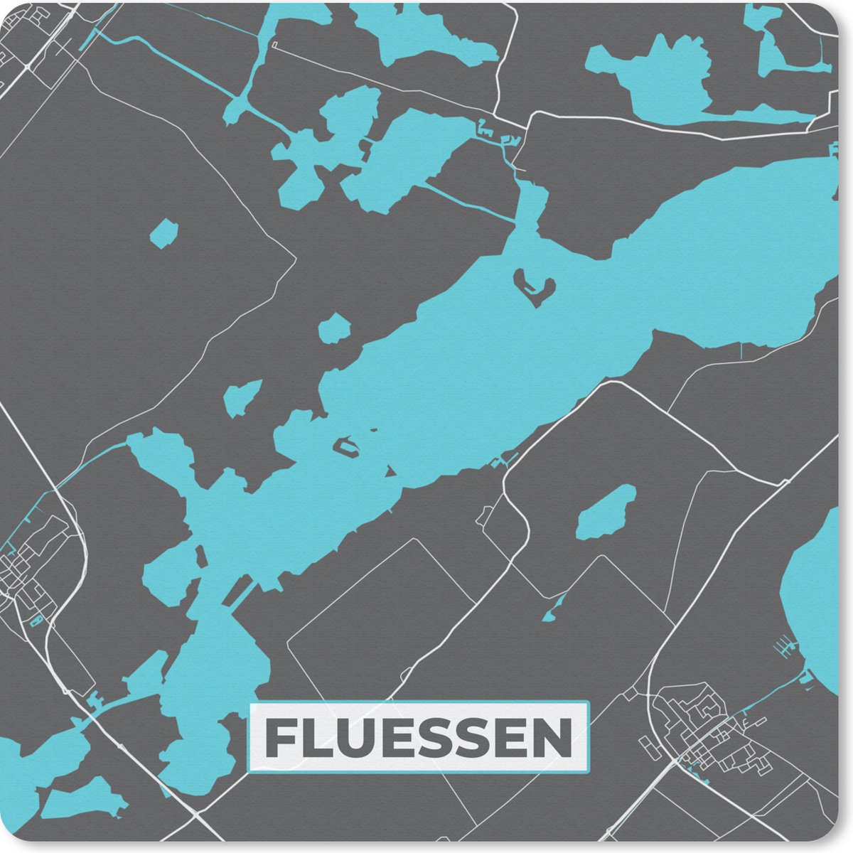 Muismat 30x30 cm - Mousepad Kaart - Stadskaart - Fluessen - Plattegrond - Friesland - Muismatten - Stadskaart