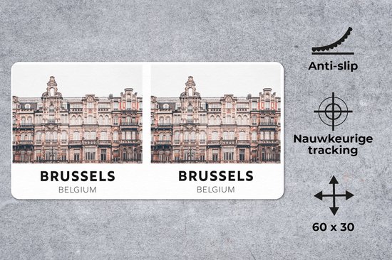 Bureau onderlegger 60x30 cm - Muismat Brussel - België - Huizen - Bureaulegger xl - Desk mat beschermer - Computer muismatten