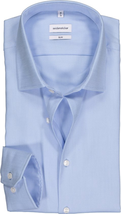Seidensticker slim fit overhemd - twill - lichtblauw - Strijkvrij - Boordmaat: 40