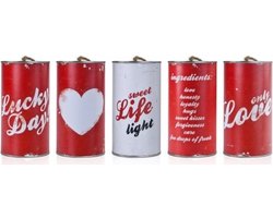 PartyDeco trouwauto blikjes Retro - Bruiloft - rood - set 5x stuks - 14 x 7 cm