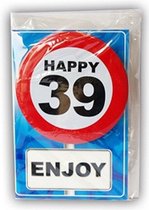 Happy Birthday kaart met button 39 jaar
